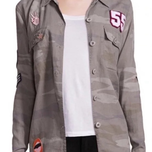 Rails Agnes Camo Military Patch Button Up Down Shirt Top Green Small S - Picture 4 of 5